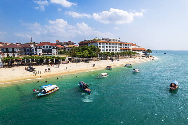 Stone Town street scene with spice market stalls